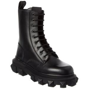 Valentino Roman Stud Leather Combat Boot, Black